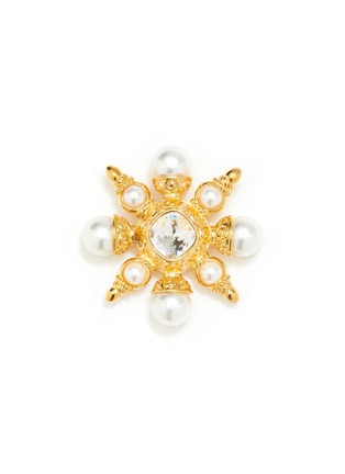 Main View - Click To Enlarge - KENNETH JAY LANE - Pearl Crystal Gold Cross Cluster Brooch