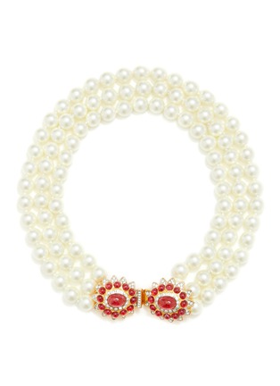 Main View - Click To Enlarge - KENNETH JAY LANE - ‘Barbara Bush’ Three Row Pearl Flawed Ruby Necklace