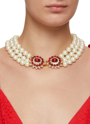 Figure View - Click To Enlarge - KENNETH JAY LANE - ‘Barbara Bush’ Three Row Pearl Flawed Ruby Necklace
