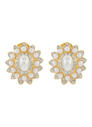 Main View - Click To Enlarge - KENNETH JAY LANE - ‘BARBARA BUSH’ GOLD TONE PEARL CRYSTAL CLIP EARRINGS