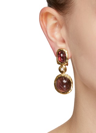 Figure View - Click To Enlarge - KENNETH JAY LANE - AMETHYST GOLD TONED METAL DROP EARRINGS