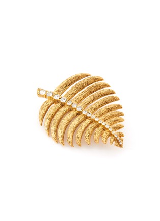 Detail View - Click To Enlarge - KENNETH JAY LANE - Crystal Textured Gold-Toned Metal Leaf Brooch