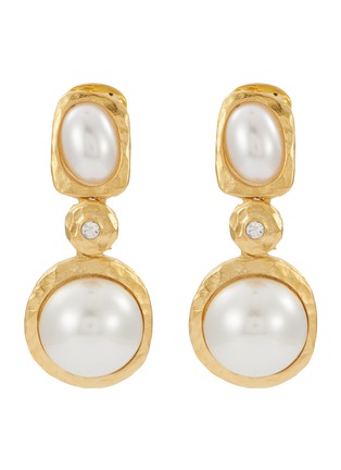 Main View - Click To Enlarge - KENNETH JAY LANE - PEARL GOLD TONED METAL DROP EARRINGS