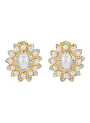Main View - Click To Enlarge - KENNETH JAY LANE - ‘BARBARA BUSH’ GOLD TONE FAUX PEARL CRYSTAL CLIP EARRINGS