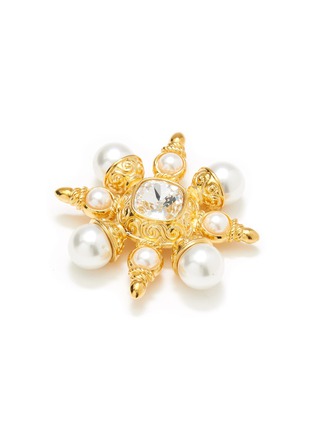 Detail View - Click To Enlarge - KENNETH JAY LANE - Pearl Crystal Gold Cross Cluster Brooch