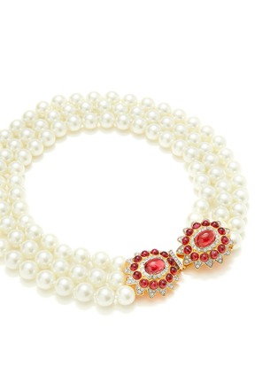 Detail View - Click To Enlarge - KENNETH JAY LANE - ‘Barbara Bush’ Three Row Faux Pearl Flawed Ruby Necklace