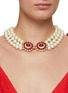 Figure View - Click To Enlarge - KENNETH JAY LANE - ‘Barbara Bush’ Three Row Faux Pearl Flawed Ruby Necklace