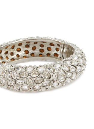 Detail View - Click To Enlarge - KENNETH JAY LANE - OVAL CRYSTALS SILVER TONED METAL HINGED BANGLE