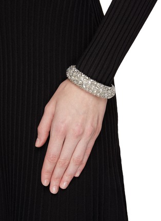 Figure View - Click To Enlarge - KENNETH JAY LANE - OVAL CRYSTALS SILVER TONED METAL HINGED BANGLE
