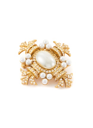 Detail View - Click To Enlarge - KENNETH JAY LANE - Pearl Crystal Gold-Toned Metal Cross Brooch