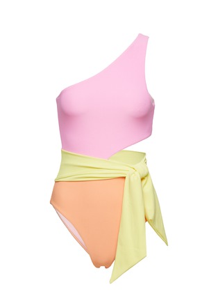 Main View - Click To Enlarge - BEACH RIOT - ‘CARLIE' CUTOUT ONE SHOULDER TIE DETAIL SWIMSUIT