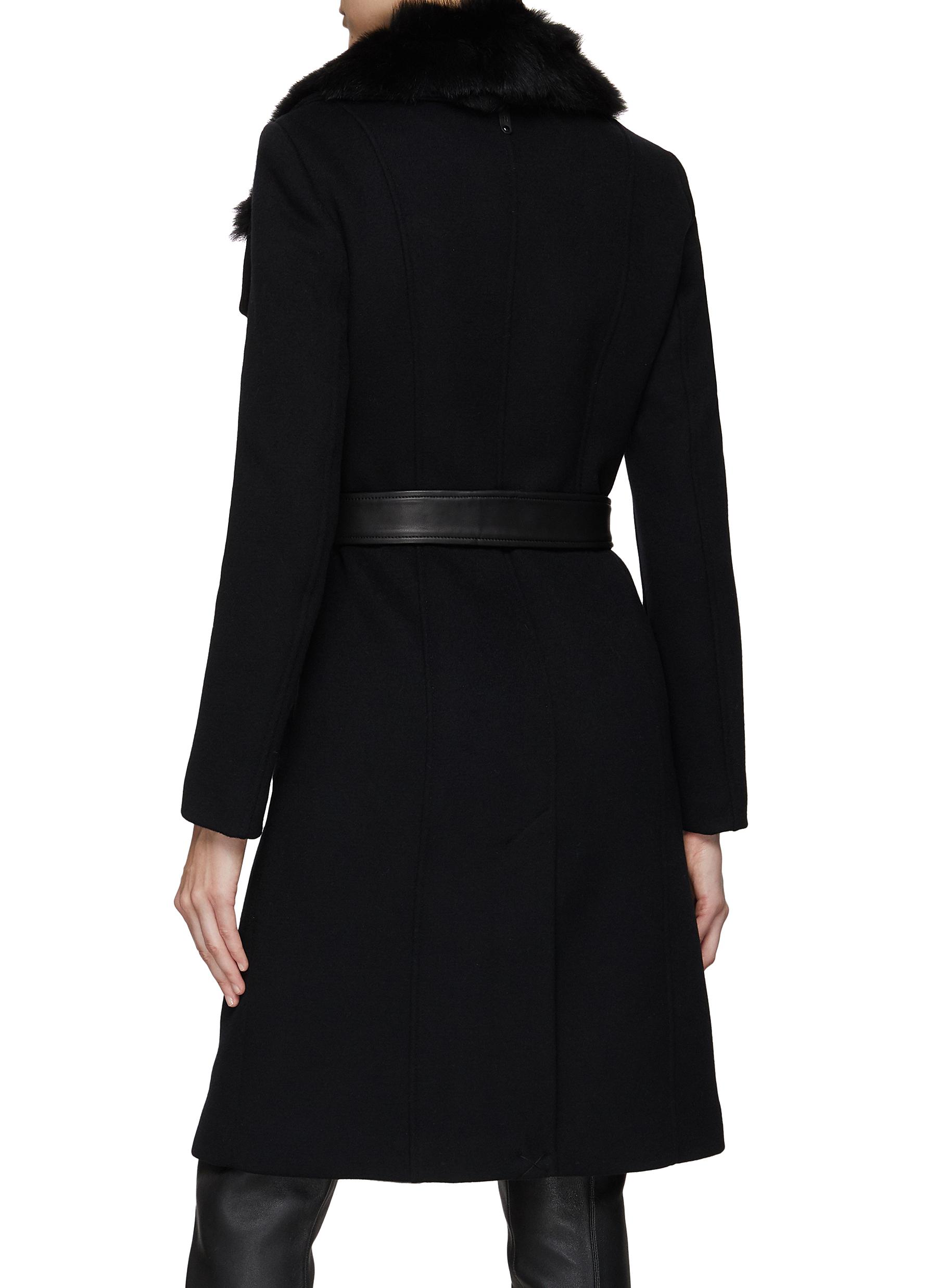 ‘NORI’ BELTED STAND COLLAR FRONT ZIP WOOL COAT