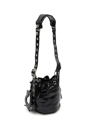 Detail View - Click To Enlarge - BALENCIAGA - ‘LE CAGOLE XS’ STRASS STUDDED CROC-EFFECT LEATHER BUCKET BAG