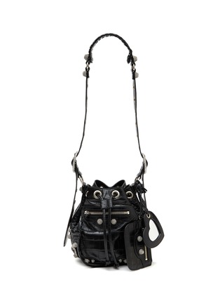 Main View - Click To Enlarge - BALENCIAGA - ‘LE CAGOLE XS’ STRASS STUDDED CROC-EFFECT LEATHER BUCKET BAG