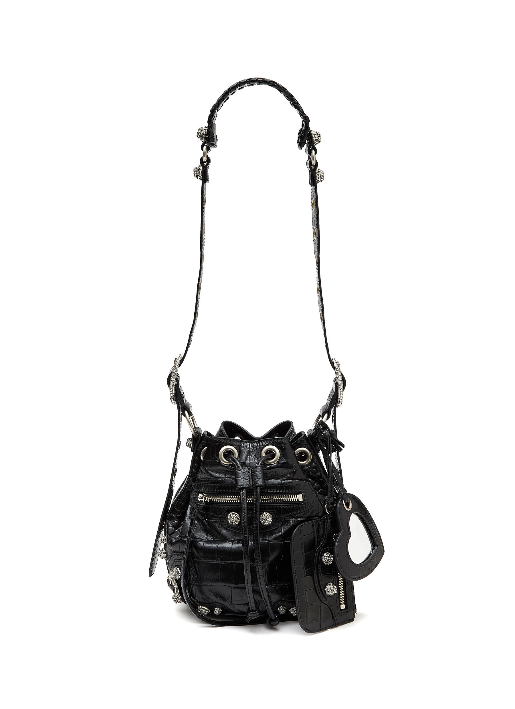 â€˜LE CAGOLE XS’ STRASS STUDDED CROC-EFFECT LEATHER BUCKET BAG