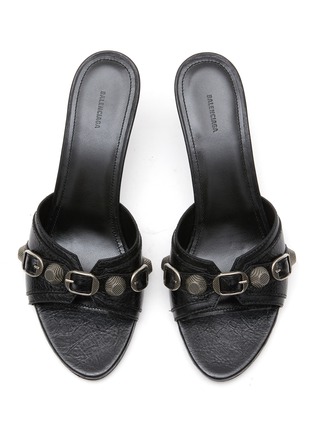 Detail View - Click To Enlarge - BALENCIAGA - ‘70 CAGOLE’ STUDDED POINT TOE ARENA LEATHER HEELED SANDALS