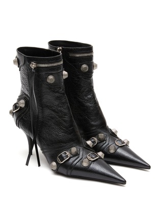 Detail View - Click To Enlarge - BALENCIAGA - ‘Cagole’ Metal Stud Pointed Toe Leather Heeled Boots
