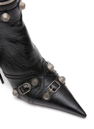 Detail View - Click To Enlarge - BALENCIAGA - ‘Cagole’ Metal Stud Pointed Toe Leather Heeled Boots