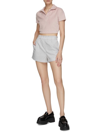Front View - Click To Enlarge - EQUIL - Gingham Check Elastic Waist Cotton Shorts