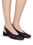 Figure View - Click To Enlarge - PEDRO GARCIA  - ‘Everly’ Contrasting Round Toe Cap Satin Slingback Pumps