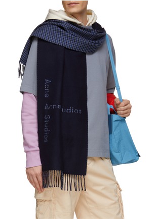 Figure View - Click To Enlarge - ACNE STUDIOS - LOGO INTARSIA DOUBLE FACE TARTAN MOTIF FRINGED SCARF