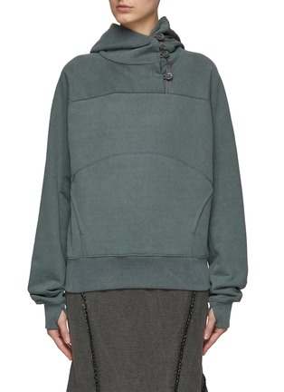 Main View - Click To Enlarge - HYEIN SEO - Thumbhole Buttoned Cowl Neck Cotton Hoodie