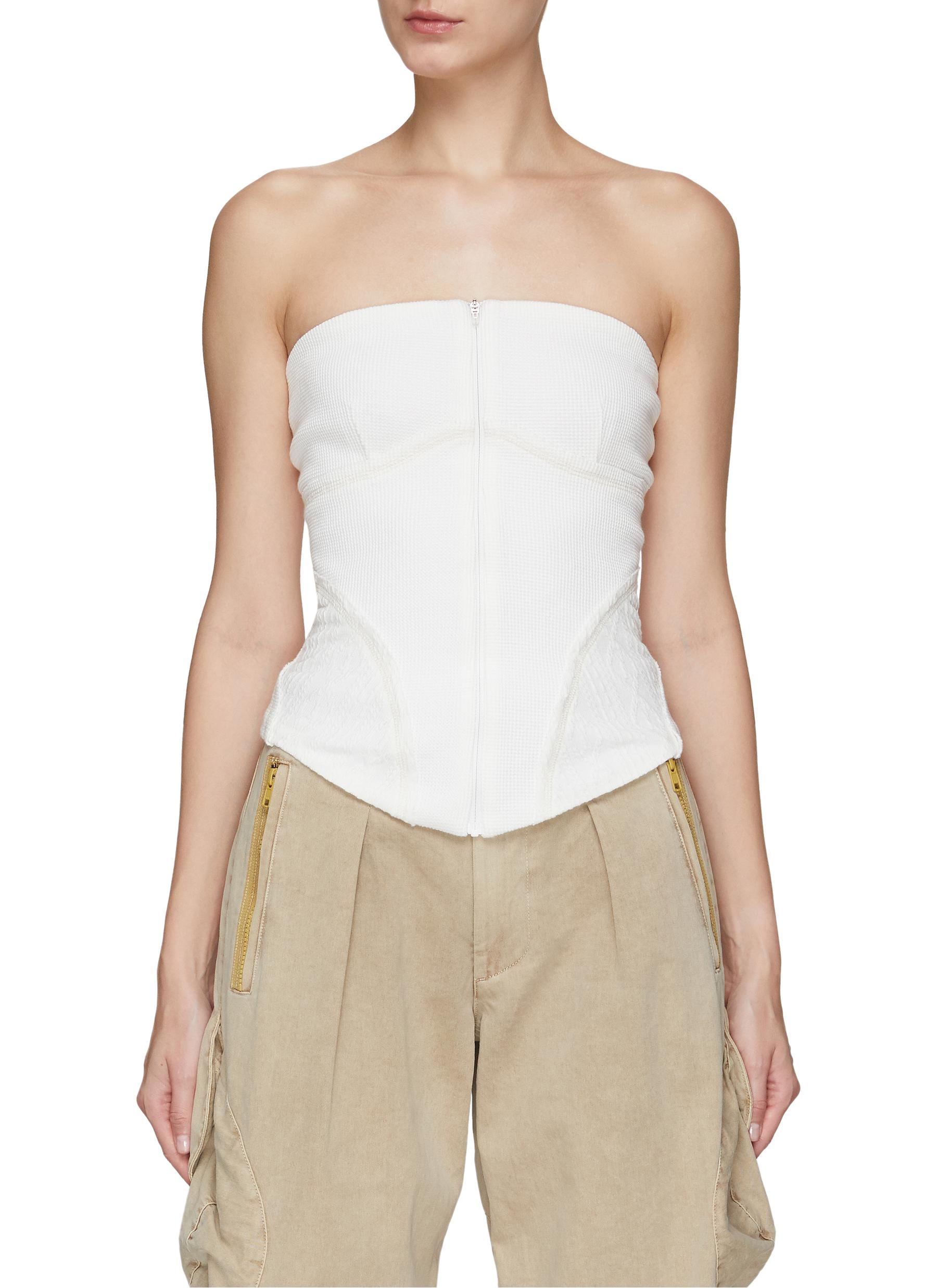 Hyein Seo Overstitch Detail Front Zip Tube Top In White
