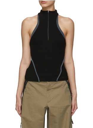 Main View - Click To Enlarge - HYEIN SEO - Open Racerback Mock Neck Cotton Blend Sleeveless Top