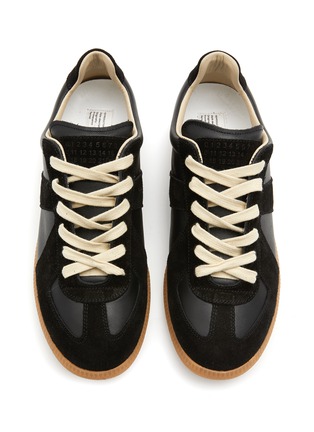 Detail View - Click To Enlarge - MAISON MARGIELA - ‘REPLICA’ LOW TOP LACE UP NAPPA LEATHER SUEDE SNEAKERS