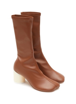 Detail View - Click To Enlarge - MM6 MAISON MARGIELA - Faux Leather Tall Sock Shaft Heeled Ankle Boots