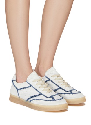 Figure View - Click To Enlarge - MM6 MAISON MARGIELA - LOW TOP LACE UP DENIM TRIM LEATHER SNEAKERS