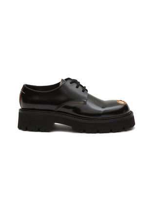 Main View - Click To Enlarge - MM6 MAISON MARGIELA - SQUARE TOE DISTRESSED DETAIL LACE UP LEATHER DERBY SHOES