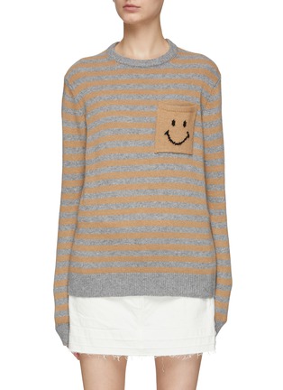 Main View - Click To Enlarge - JOSHUA’S - STRIPED SMILEY POCKET CREWNECK SWEATER