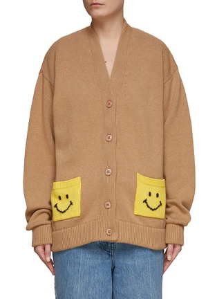 Main View - Click To Enlarge - JOSHUA’S - SMILEY FACE POCKET DETAIL V-NECK KNIT CARDIGAN