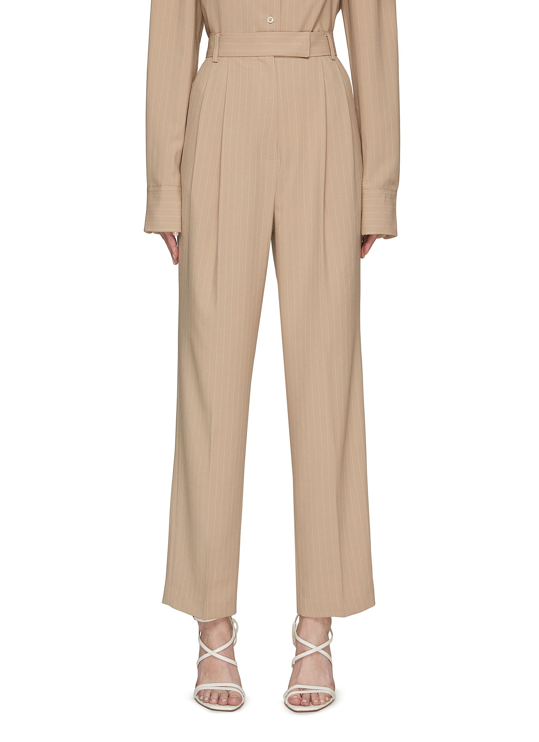 'Bea' Pleated Pinstripe High Waist Straight Suiting Pants