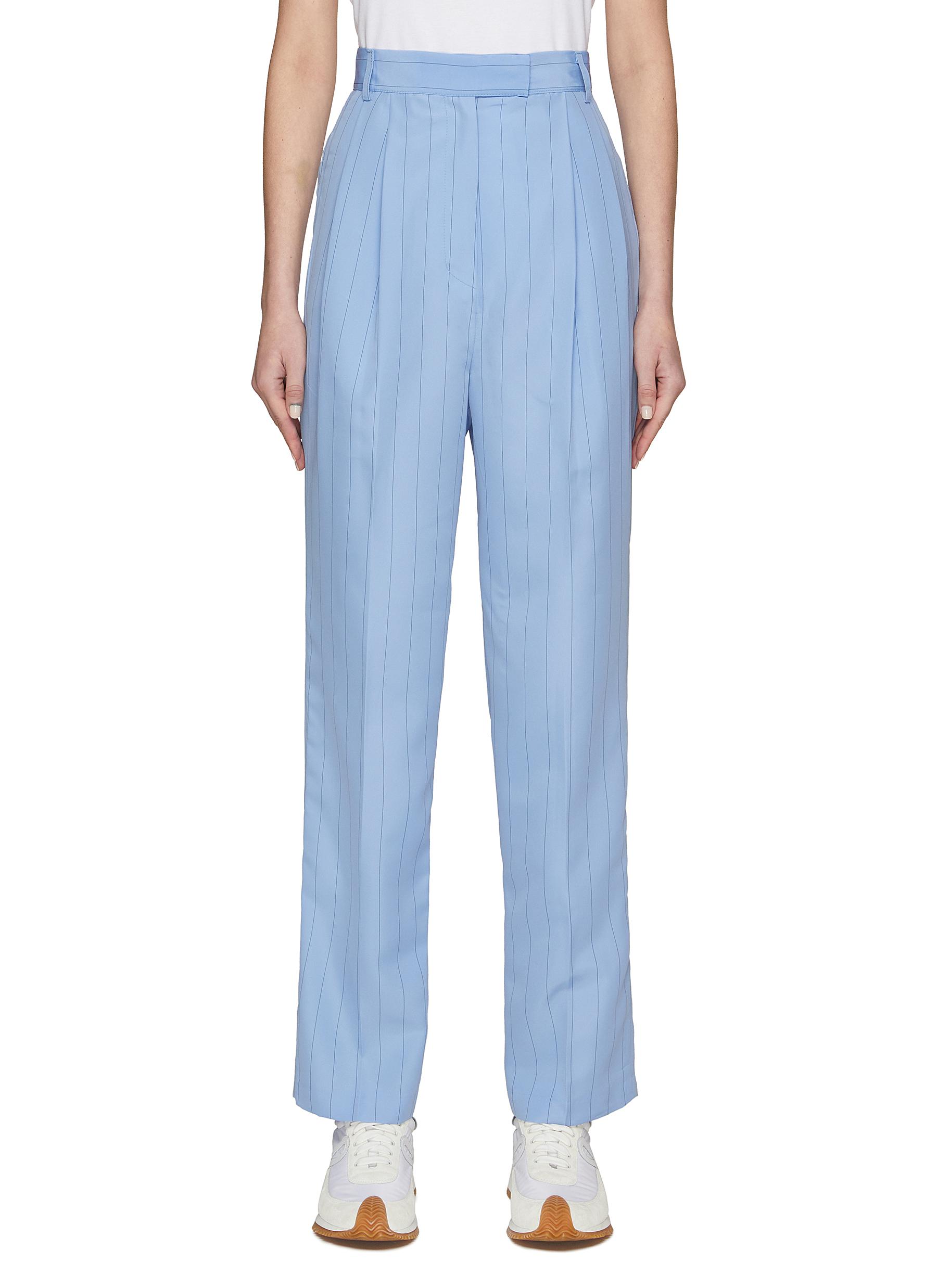 'Bea' Pleated Striped High Waist Straight Suiting Pants