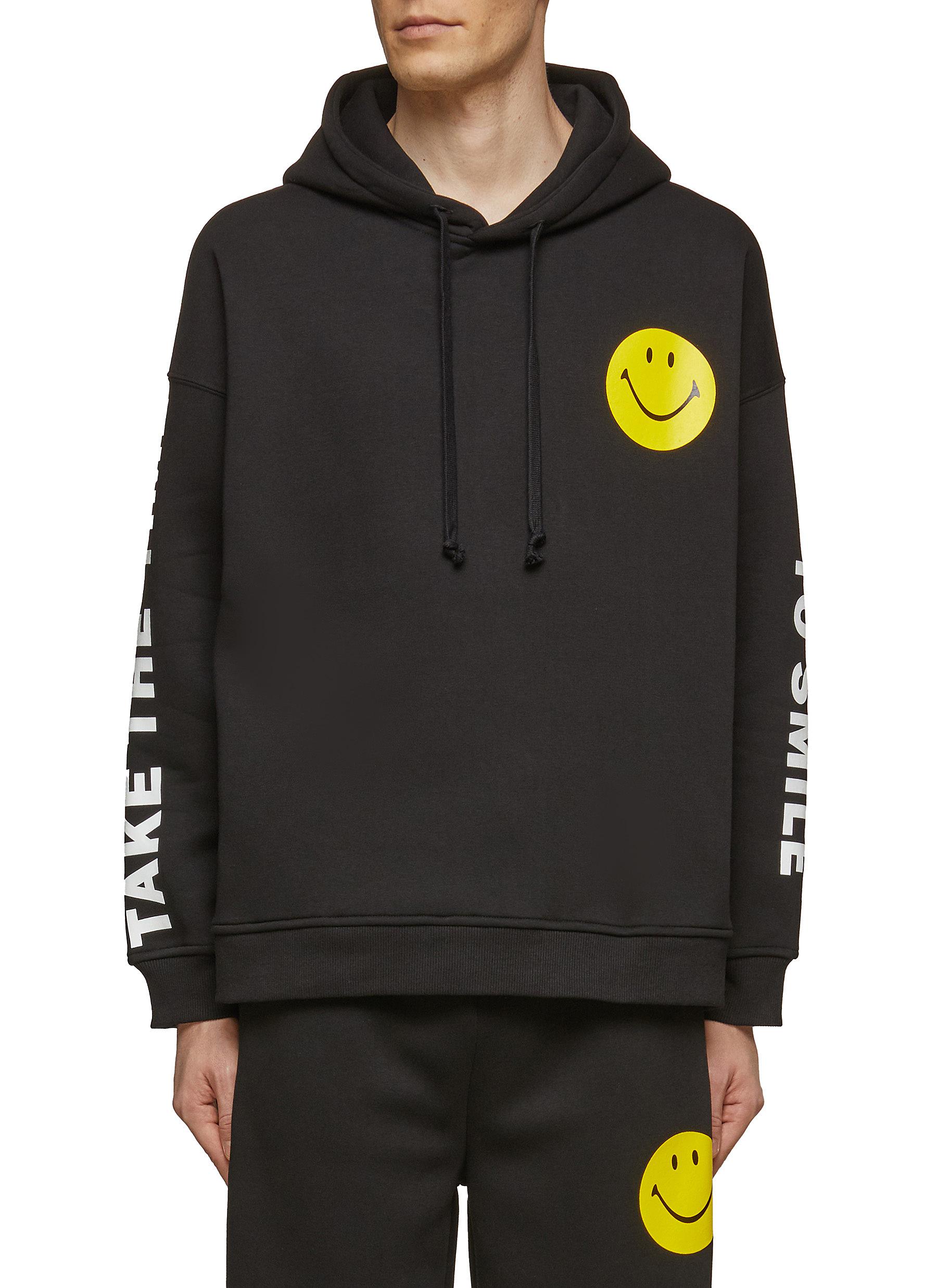 CHEST SMILEY FACE TAKE THE TIME SMILEY SLEEVE PULLOVER HOODIE