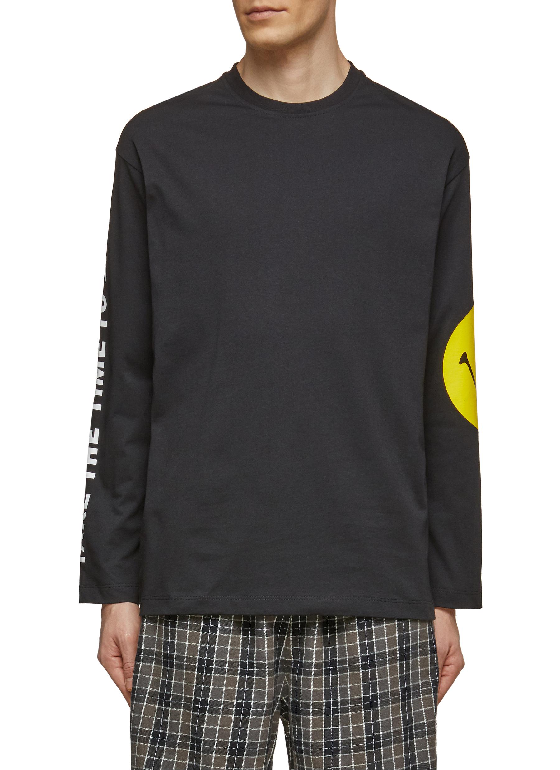 SMILEY SLOGAN PRINT LONG SLEEVE T-SHIRT 