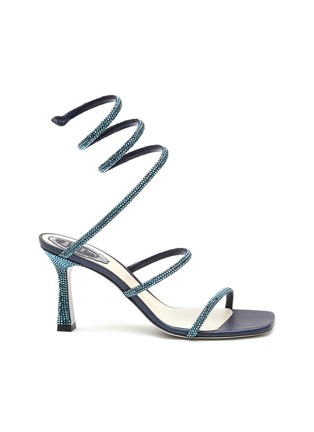 Main View - Click To Enlarge - RENÉ CAOVILLA - ‘CLEO’ STRASS DETAIL SATIN FLARE HEELED SANDALS