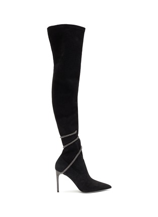 Main View - Click To Enlarge - RENÉ CAOVILLA - ‘CLEO’ 100 HEMATITE STRASS EMBELLISHED SUEDE OVER-THE-KNEE BOOTS