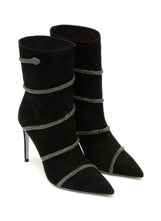 Detail View - Click To Enlarge - RENÉ CAOVILLA - ‘CLEO’ HEMATITE STRASS DETAIL SUEDE BOOTS