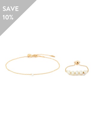Main View - Click To Enlarge - LANE CRAWFORD - Persée Matchy Matchy Set<br>'Aphrodite' Diamond Pearl 18K Gold Chain Ring & 'Danae' Diamond 18K Gold Bracelet
