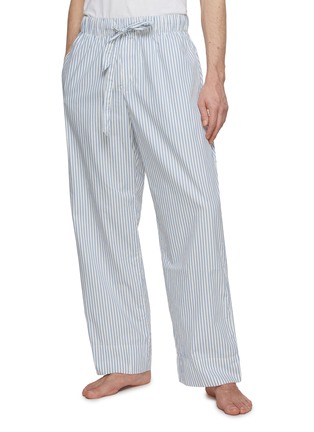 Detail View - Click To Enlarge - TEKLA - Small Organic Cotton Poplin Pyjamas Pants — Placid Blue Stripes