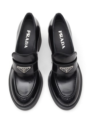 Detail View - Click To Enlarge - PRADA - ‘CHOCOLATE’ LOGO PLAQUE LEATHER LOAFERS