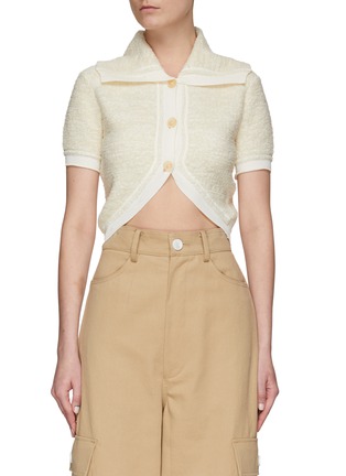Main View - Click To Enlarge - JACQUEMUS - Contrast Trim Enlarged Collar Knit Cropped Cardigan