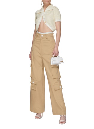 Figure View - Click To Enlarge - JACQUEMUS - Contrast Trim Enlarged Collar Knit Cropped Cardigan