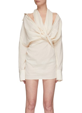 Main View - Click To Enlarge - JACQUEMUS - Tied Front Halter Neck Cotton Mini Shirt Dress