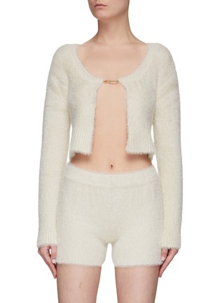 Main View - Click To Enlarge - JACQUEMUS - Gold Toned Logo Charm Cropped Cardigan