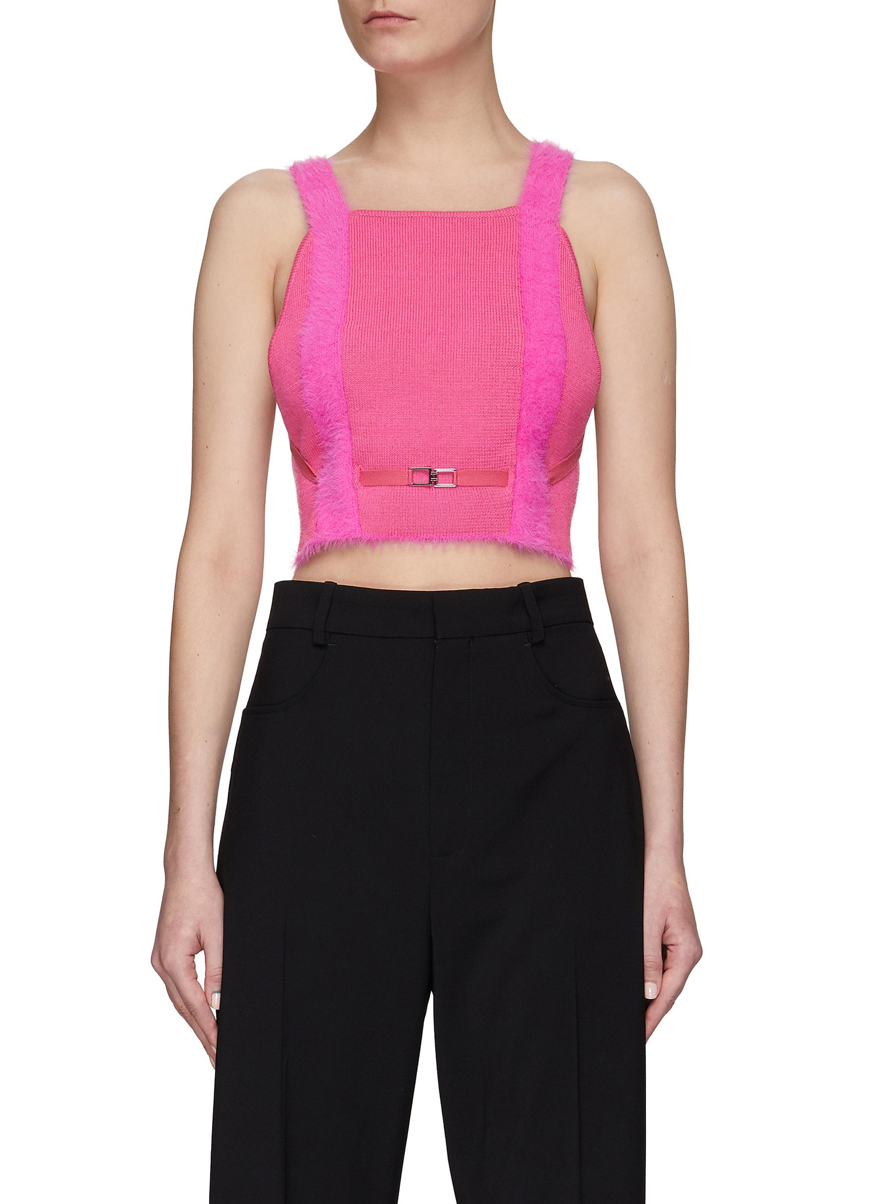 JACQUEMUS Metallic Buckle Open Back Two Toned Knit Cropped Top