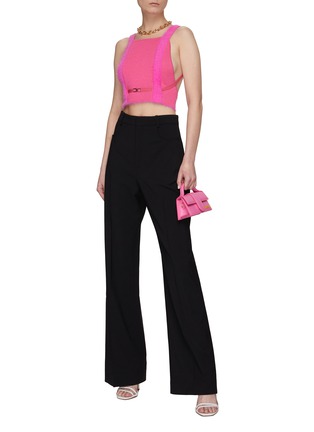 Figure View - Click To Enlarge - JACQUEMUS - Metallic Buckle Open Back Two Toned Knit Cropped Top